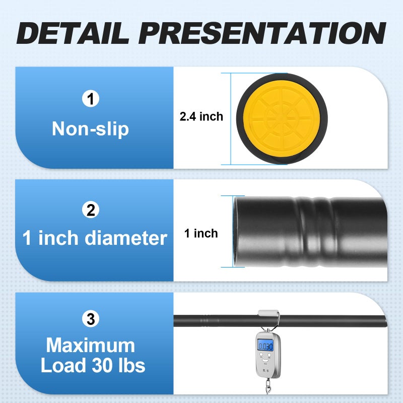 CorkLatta Black Shower Curtain Rod 31 to 92 Inch 1 Inch Diameter Adjustable Spring Tension Stainless Steel Telescoping Rod Easy Install No Rust - Image 3